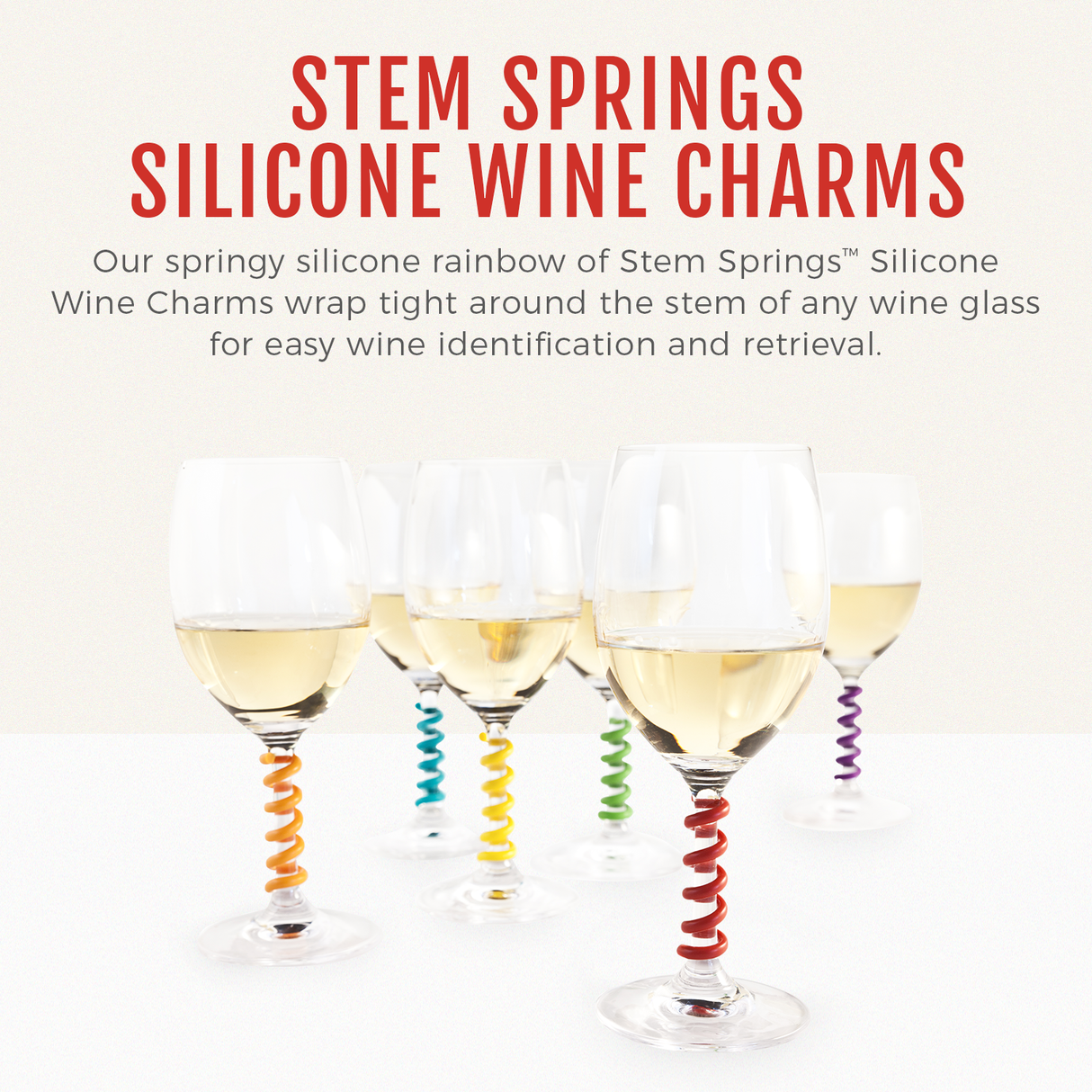 Savoy Spring Silicone Wine Charms in Assorted Colors, Set of 6