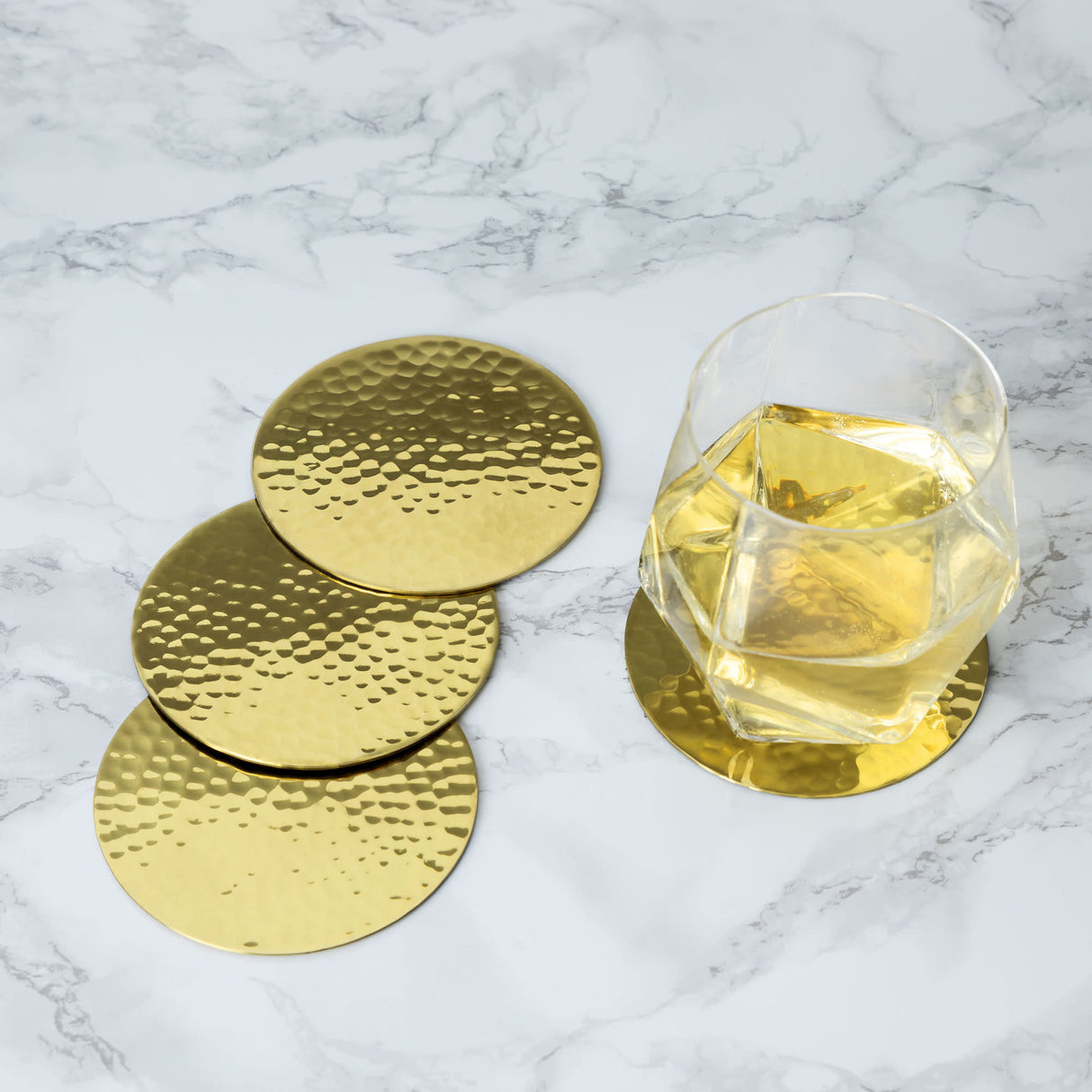 Hammered Coasters in Brass, Set of 4