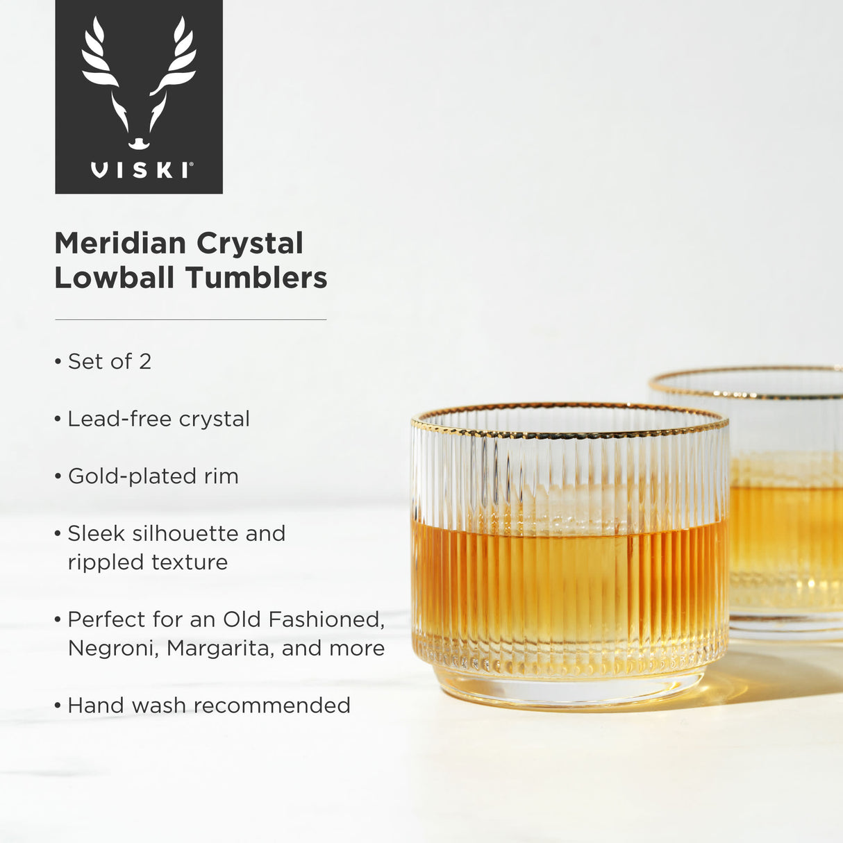 Meridian Crystal Gold Rimmed Lowball Tumblers, Set of 2