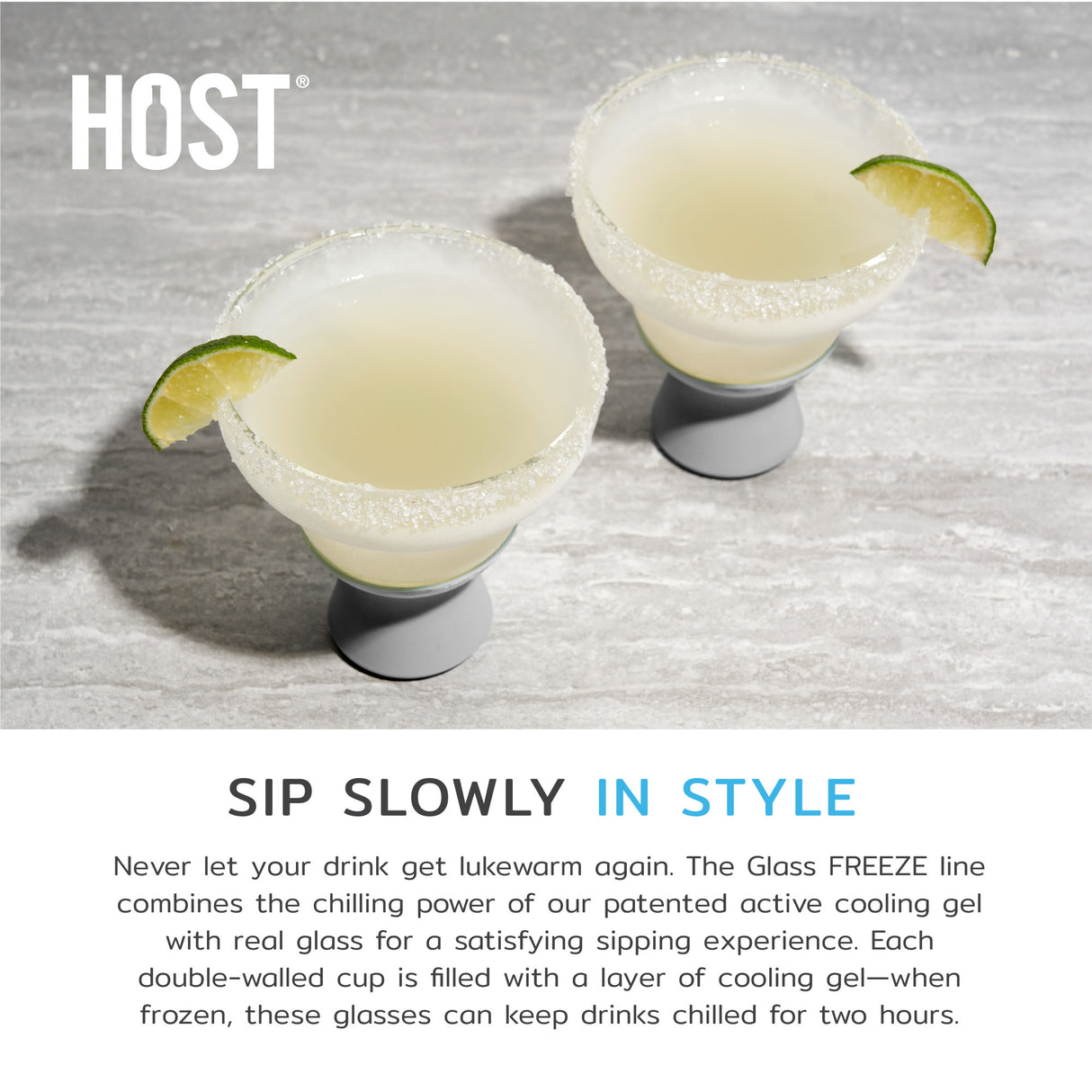 Glass FREEZE Margarita Cooling Cup in Gray, Set of 2