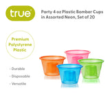 Party 4 oz Plastic Bomber Cups in Assorted Neon, Set of 20