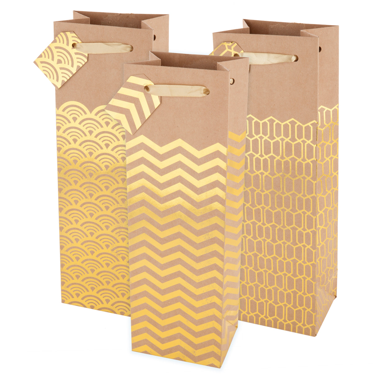 Assorted Kraft & Gold Single Bottle Wine Bag