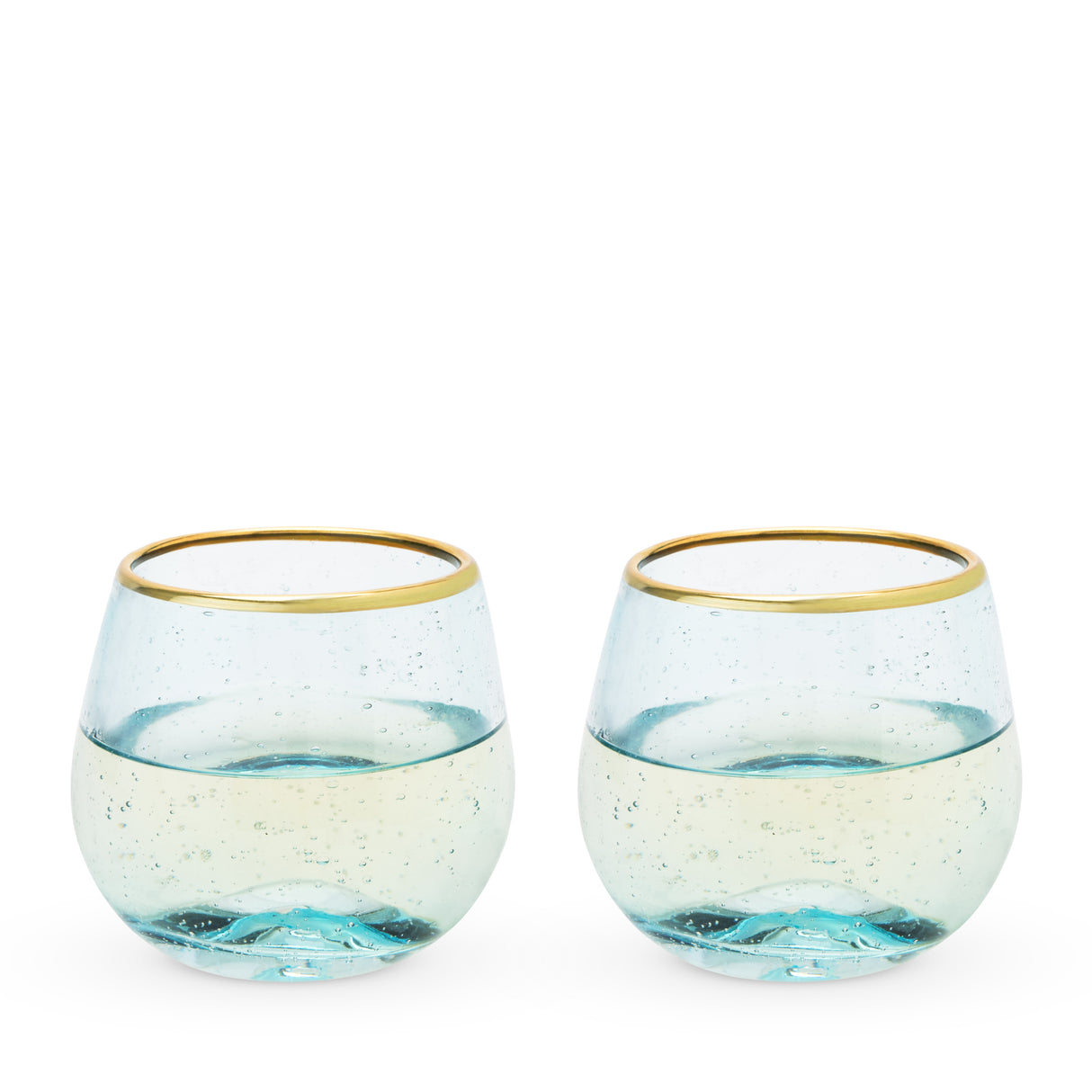 Aqua Bubble Stemless Wine Glasses, Set of 2