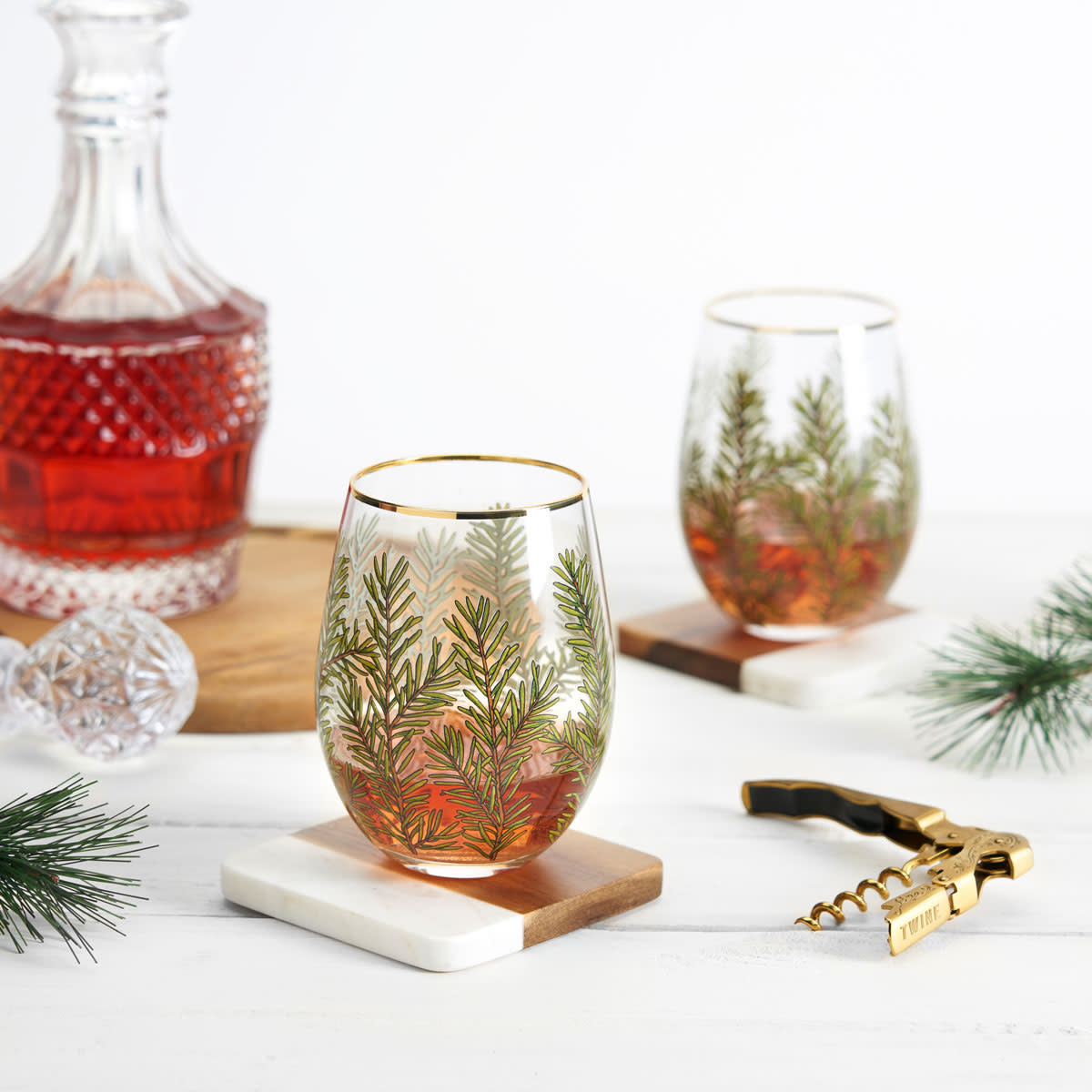 Woodland Stemless Wine Glasses, Set of 2