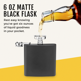 Savoy 6 oz Stainless Steel Flask with Funnel in Matte Black