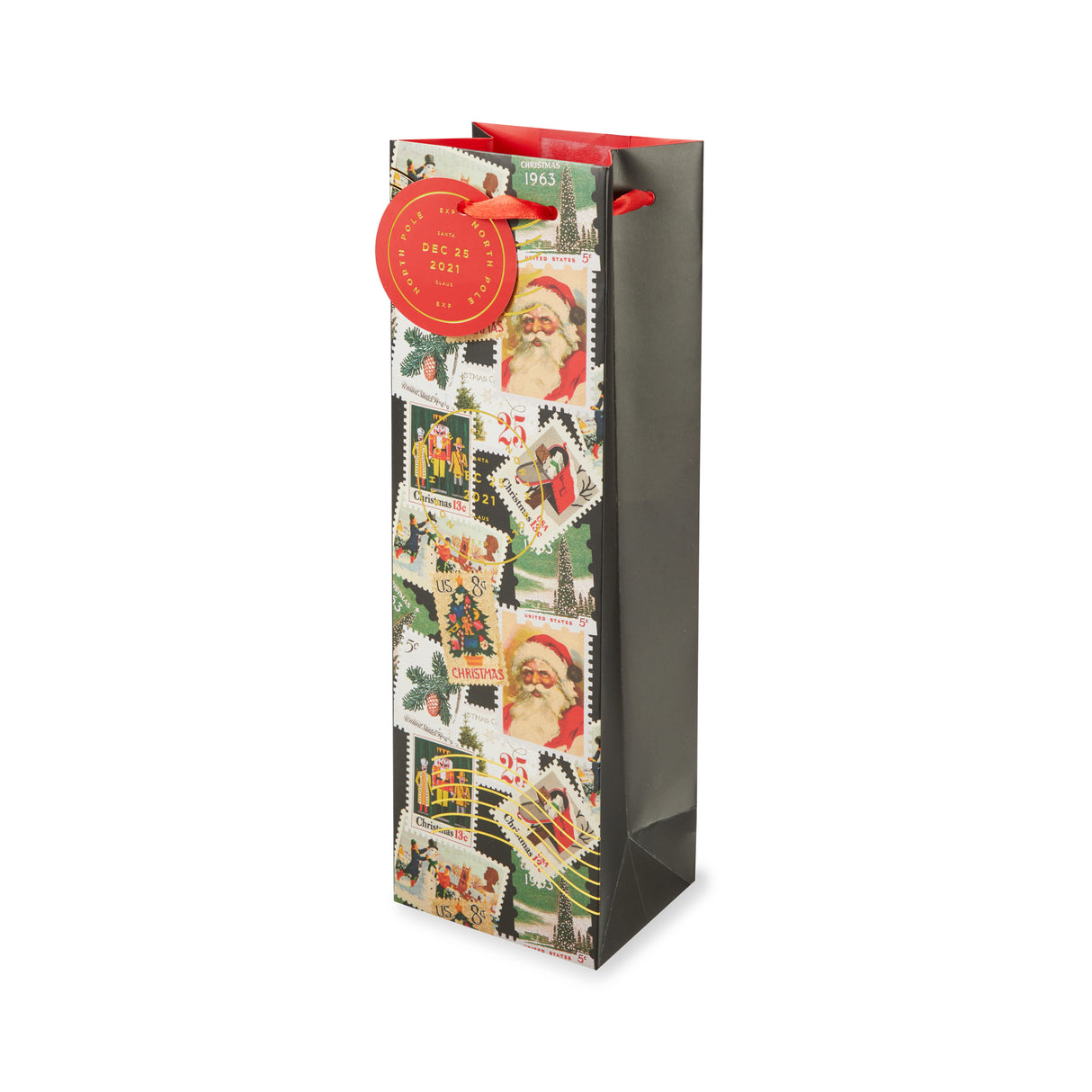 Holiday Vintage Stamps Single Bottle Wine Bag