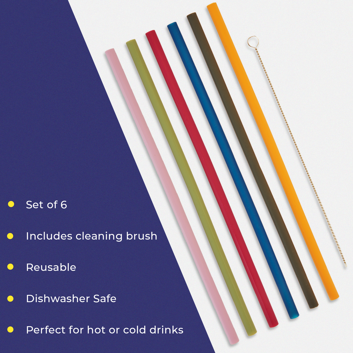 Savoy Silicone Straws with Cleaning Brush, Set of 6