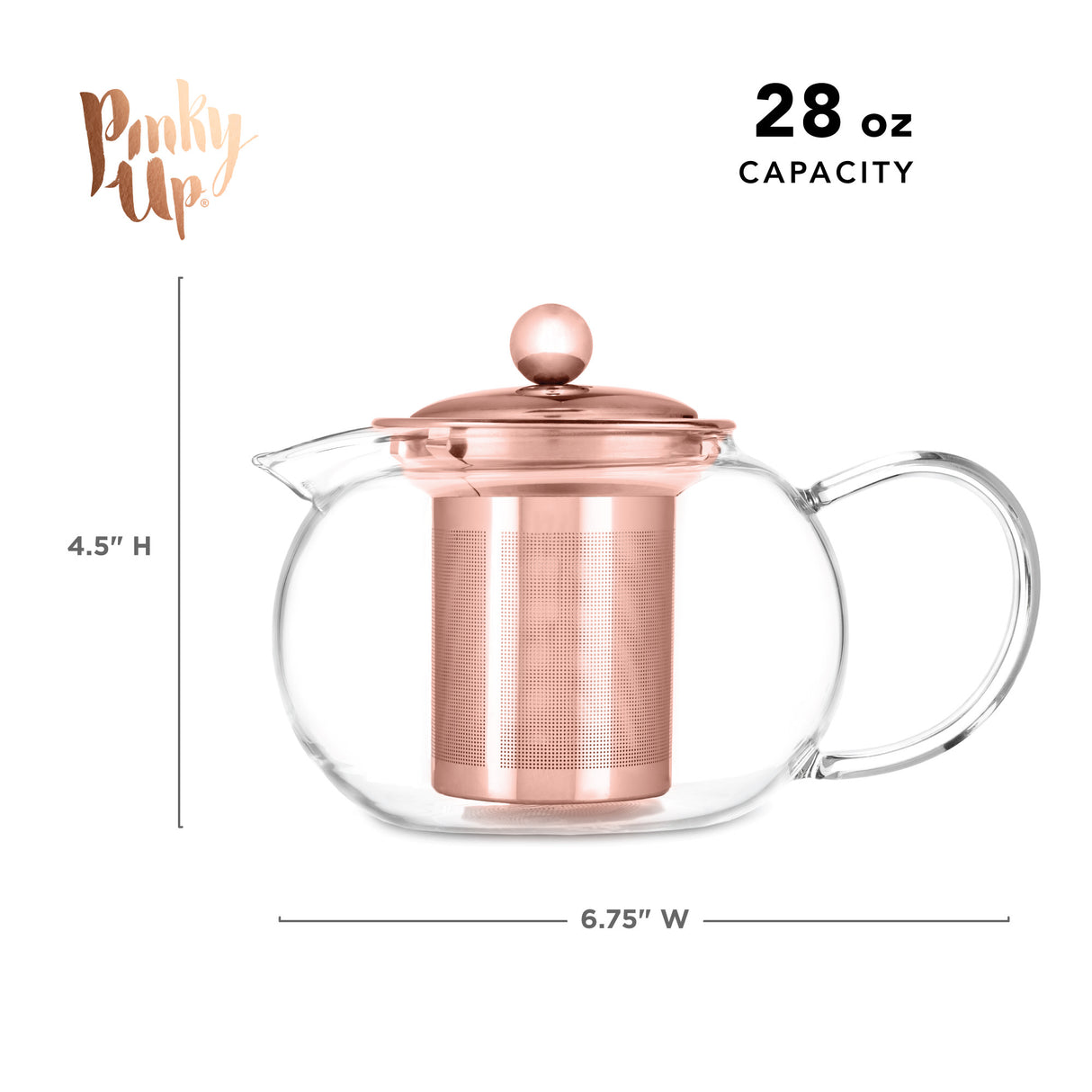 Candace Glass Teapot & Infuser in Rose Gold