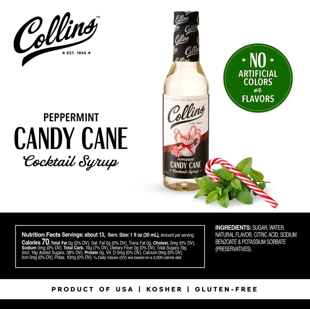 Peppermint Candy Cane Cocktail Syrup, 12.7 oz