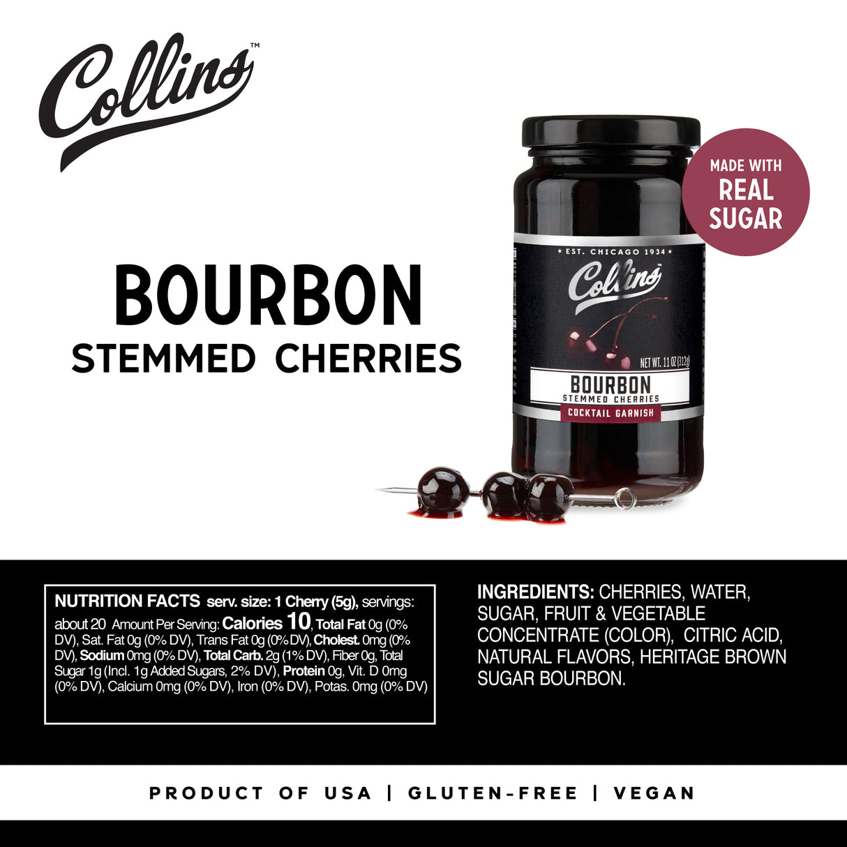 Bourbon Cocktail Cherries, 11 oz