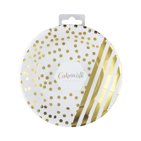 Gold Striped and Dot Paper Plates, Set of 8