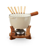 Wood and Cast Iron Fondue Set in Beige