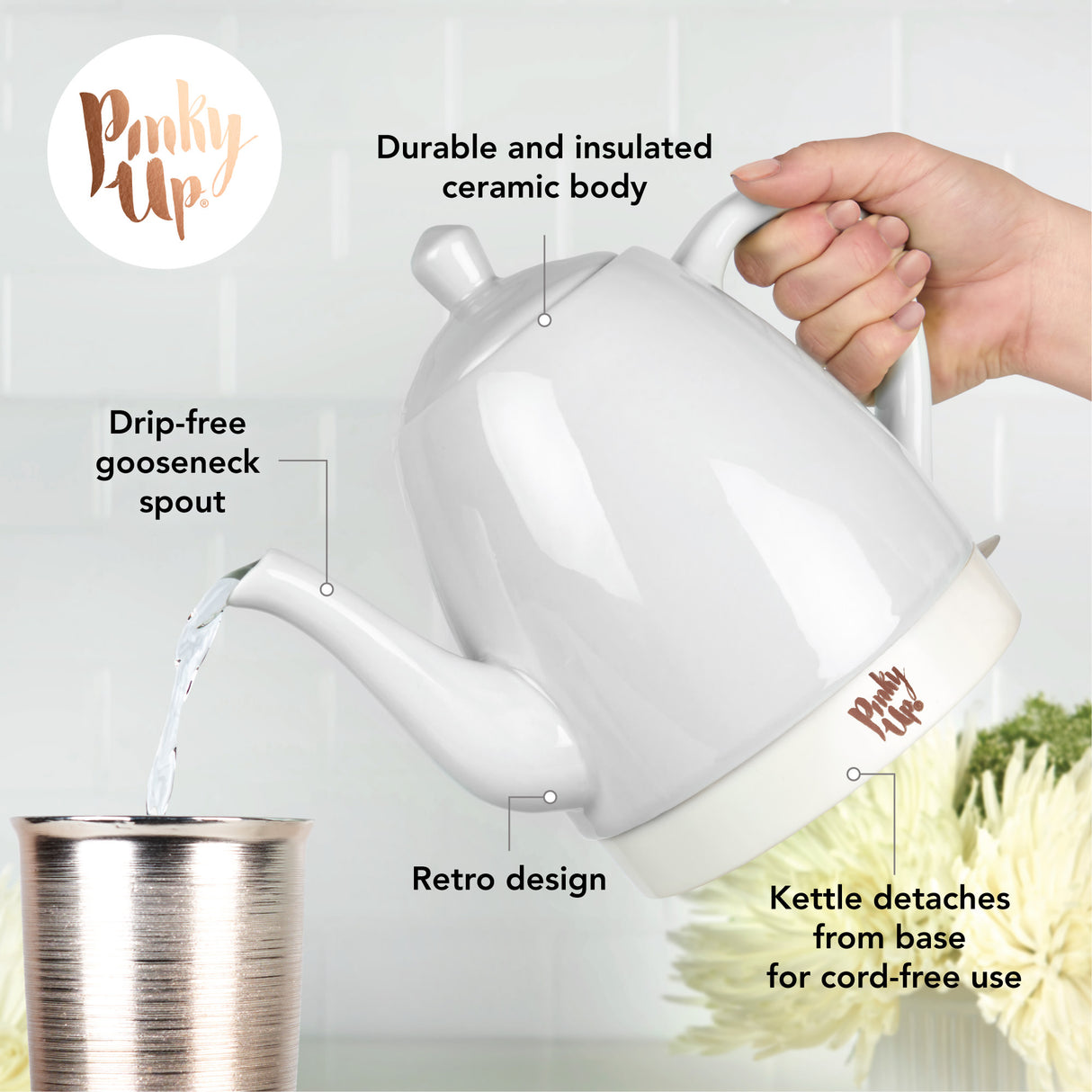 Noelle Ceramic Electric Tea Kettle in Gray