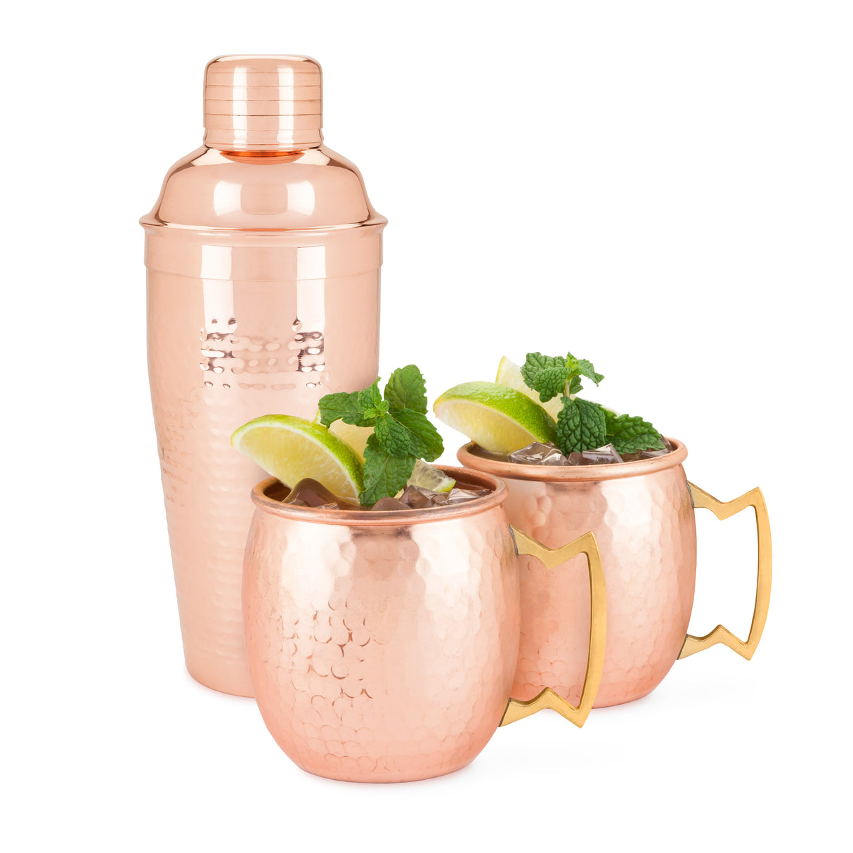 Hammered Mule Mug and Cocktial Shaker in Copper, Set of 3