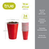 Party 16 oz Plastic Cups in Red, Set of 24