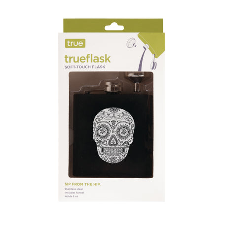 Trueflask 6 oz Soft Touch Dia De Los Muertos Flask in Black