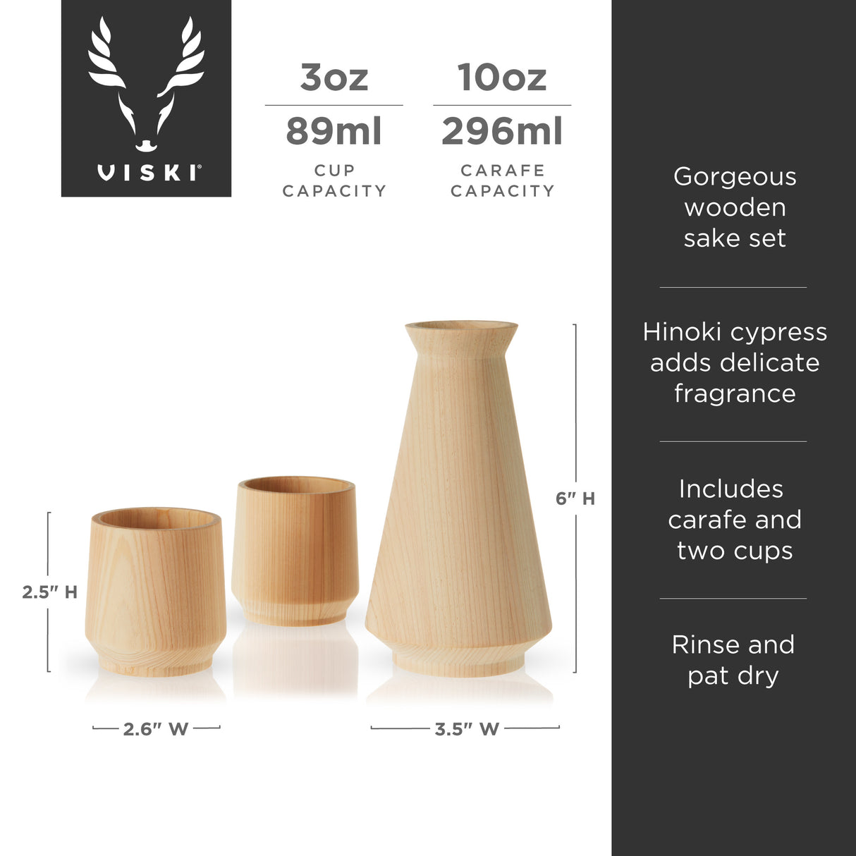 3-Piece Hinoki Cypress Sake Set