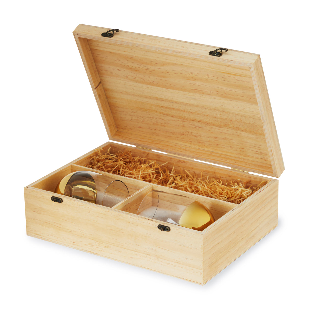 Single Bottle Wooden Wine Box with Two Stemless Wine Glass Set