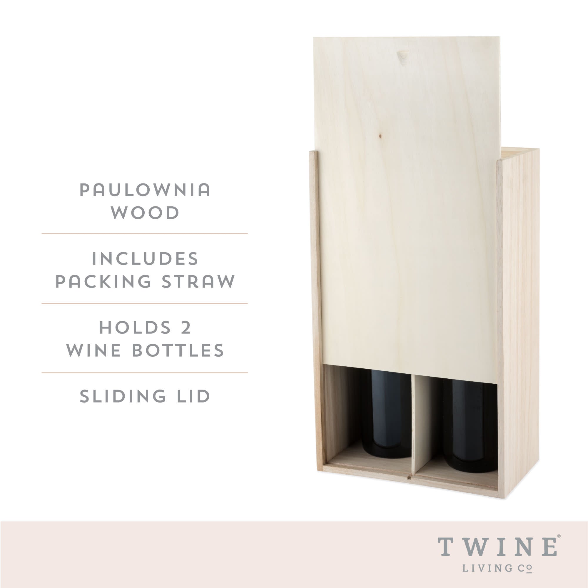 Two Bottle Paulownia Wood Wine Box - Thumbnail 3