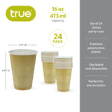 Party 16 oz Plastic Cups in Gold, Set of 24