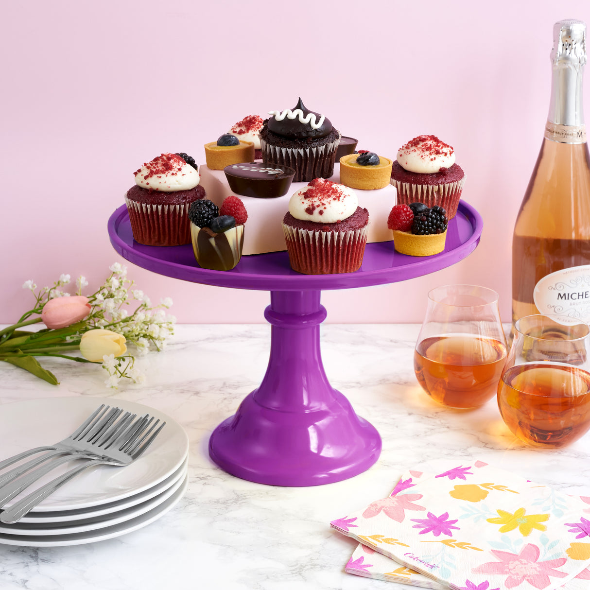 Melamine Cake Stand in Fuchsia