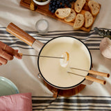 Wood and Cast Iron Fondue Set in Beige