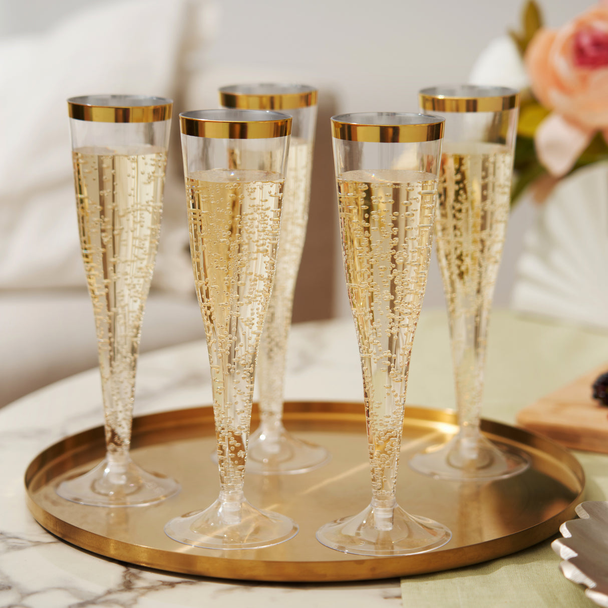 Party Plastic Gold-Rimmed Champagne Flutes, Set of 12