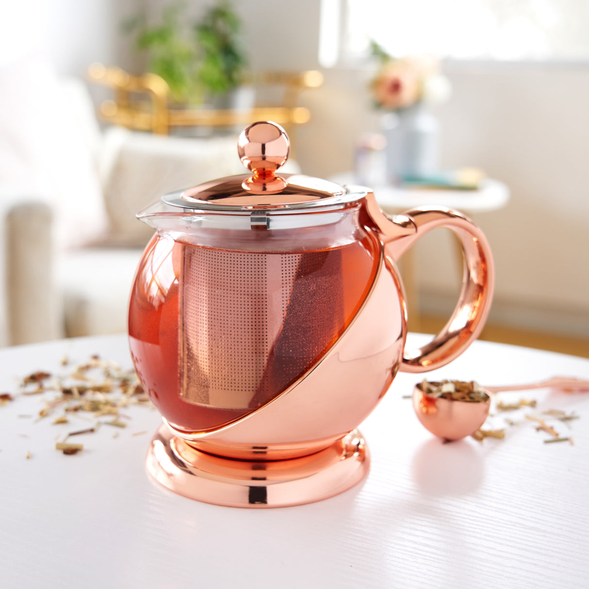 Shelby Glass and Rose Gold Wrapped Teapot