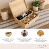 Single Bottle Wooden Wine Box with Two Stemless Wine Glass Set