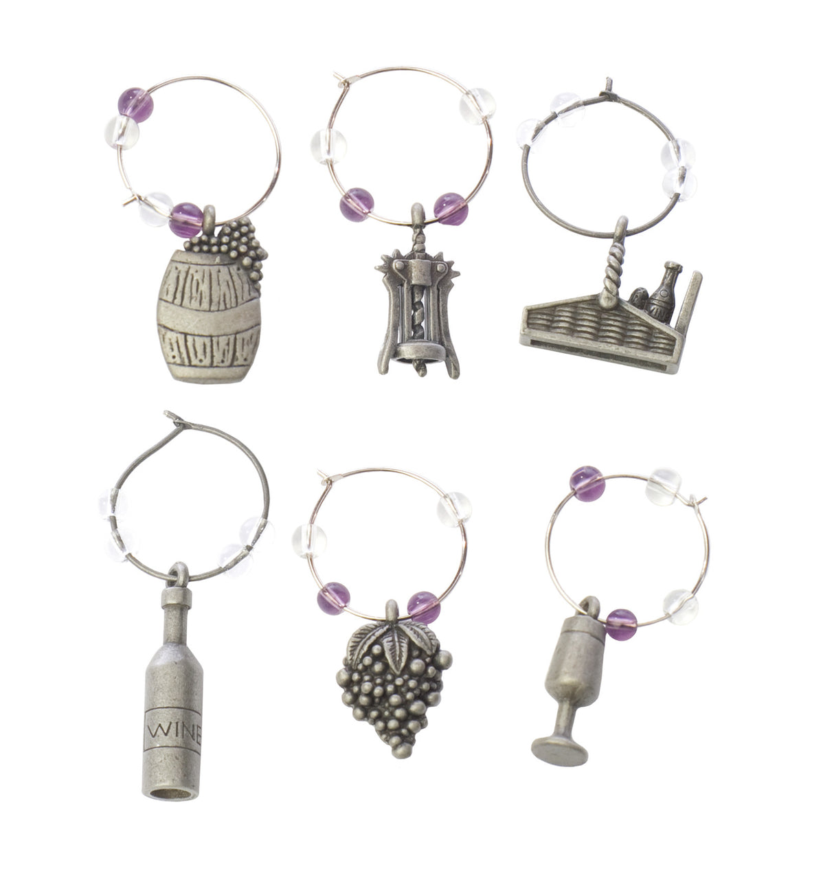 Winery Pewter Wine Charms, Set of 6