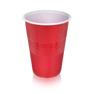 a red plastic cup with white rim