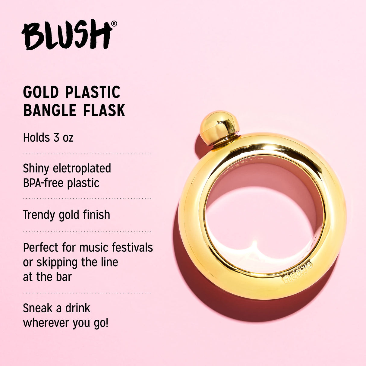 Bangle 3 oz Plastic Flask in Gold