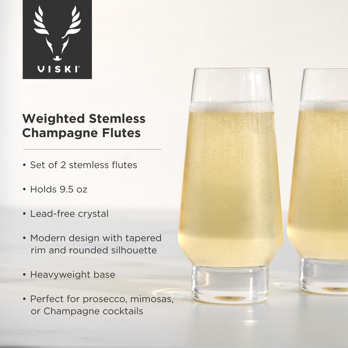 Raye Crystal Weighted Stemless Champagne Flutes, Set of 2