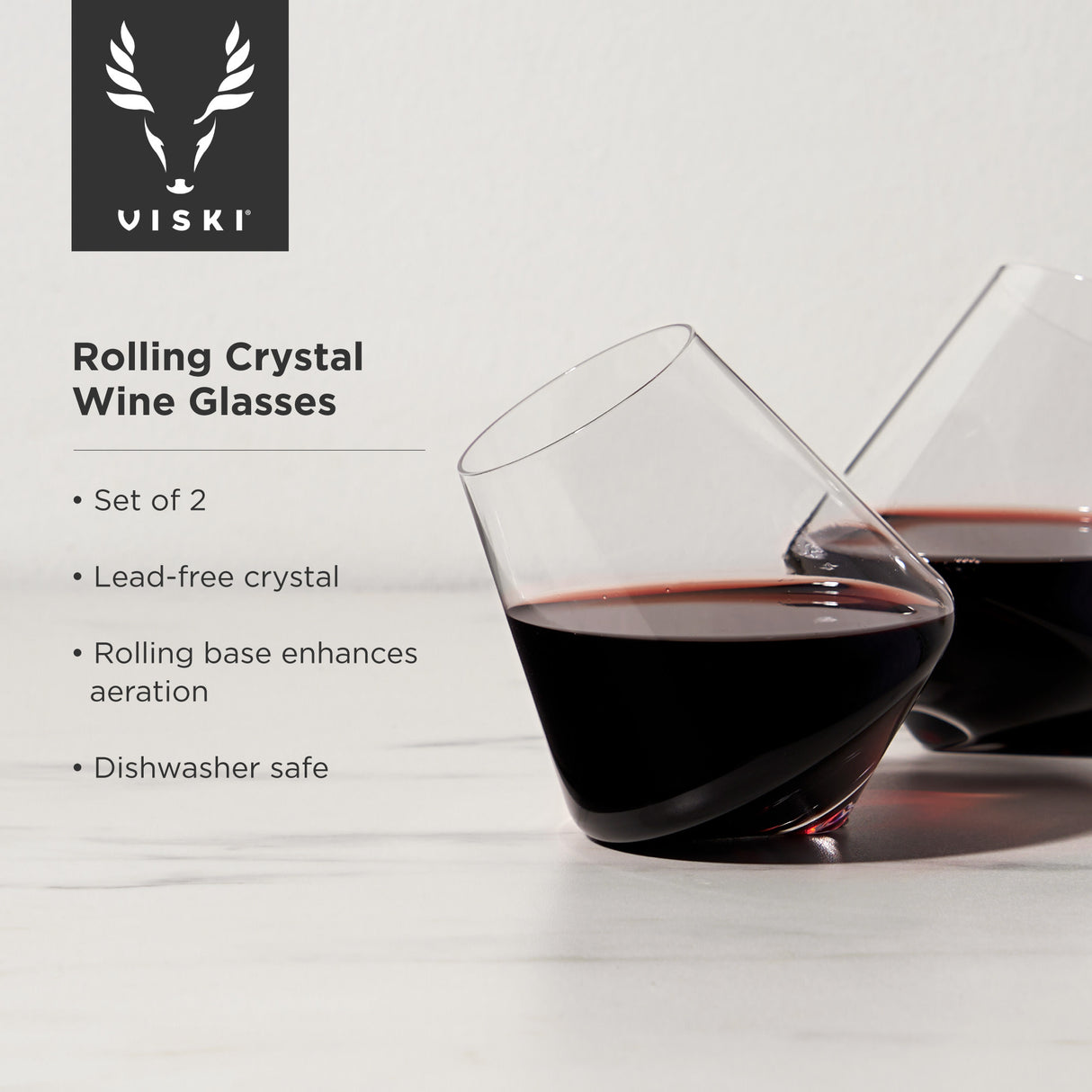 Rolling Crystal Wine Glasses, Set of 2