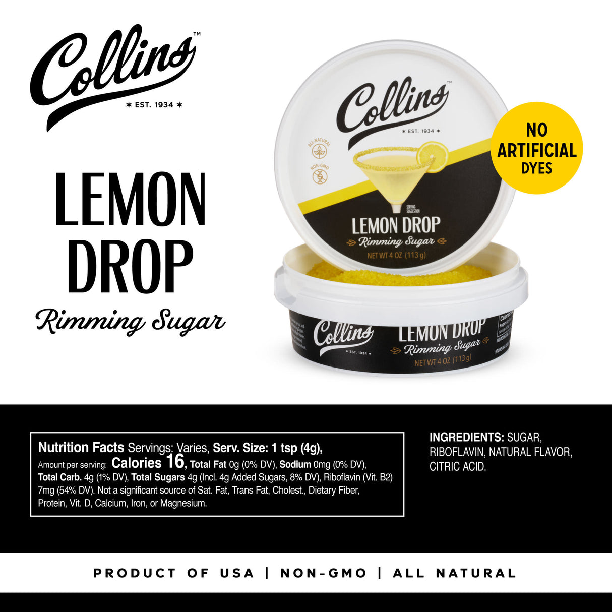 Lemon Drop Rimming Sugar, 4 oz
