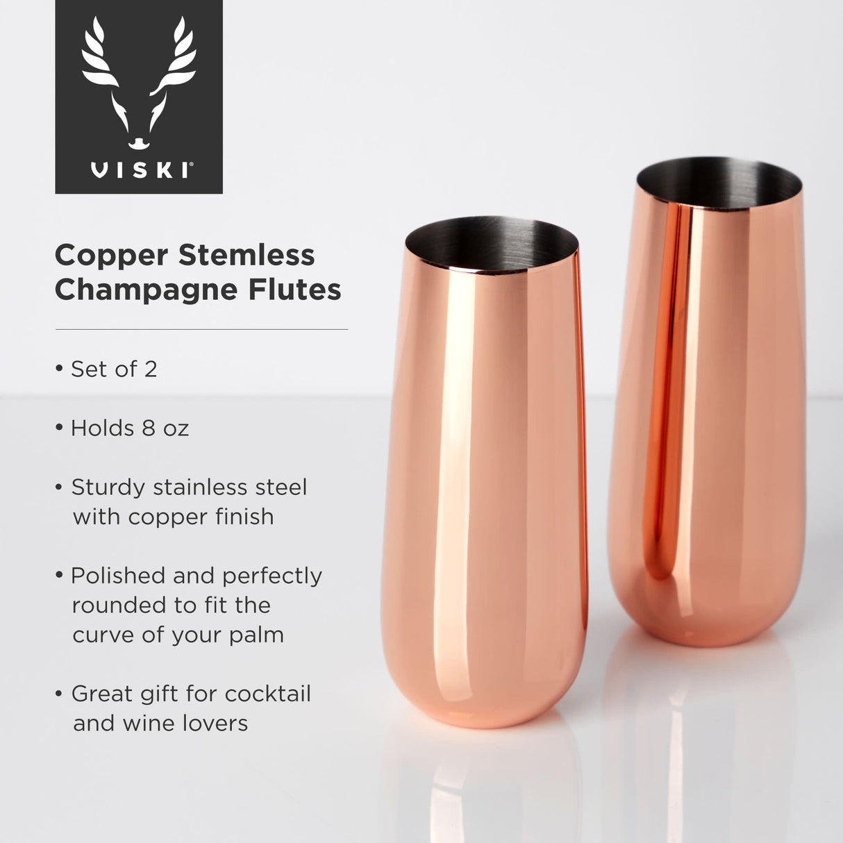 Summit Stemless Champagne Flutes in Copper, Set of 2