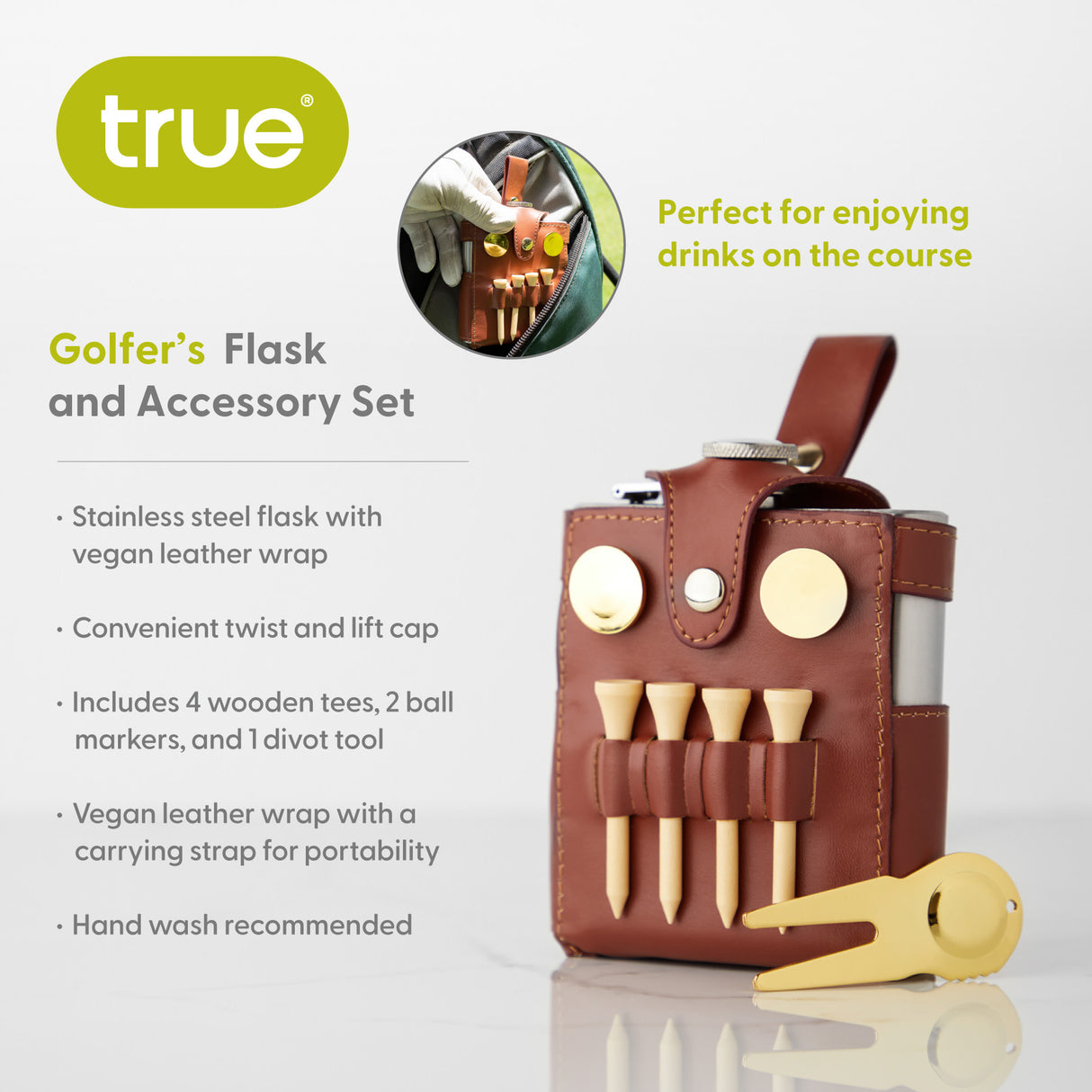 Trueflask 6 oz Golfer's Flask and 7-Piece Accessory Set