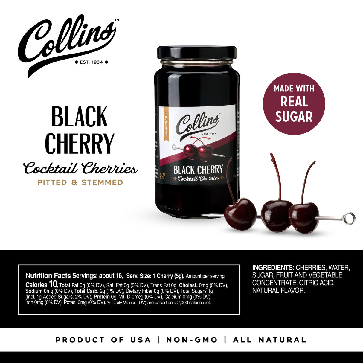 Stemmed Black Cherries, 11 oz