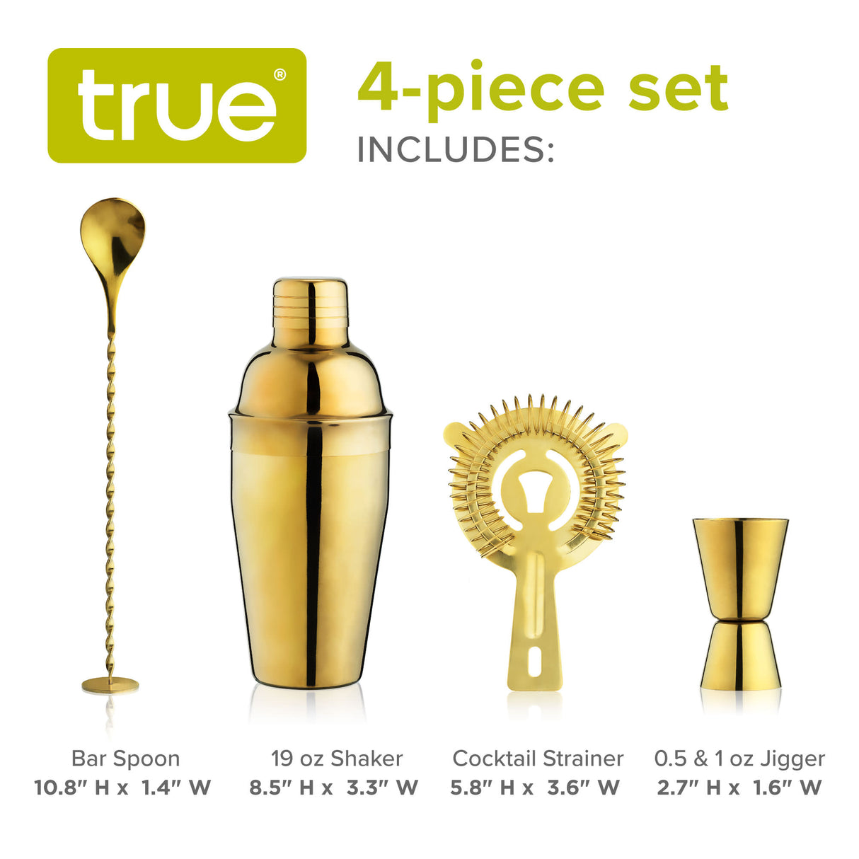 4-Piece Mixologist Barware Set in Gold