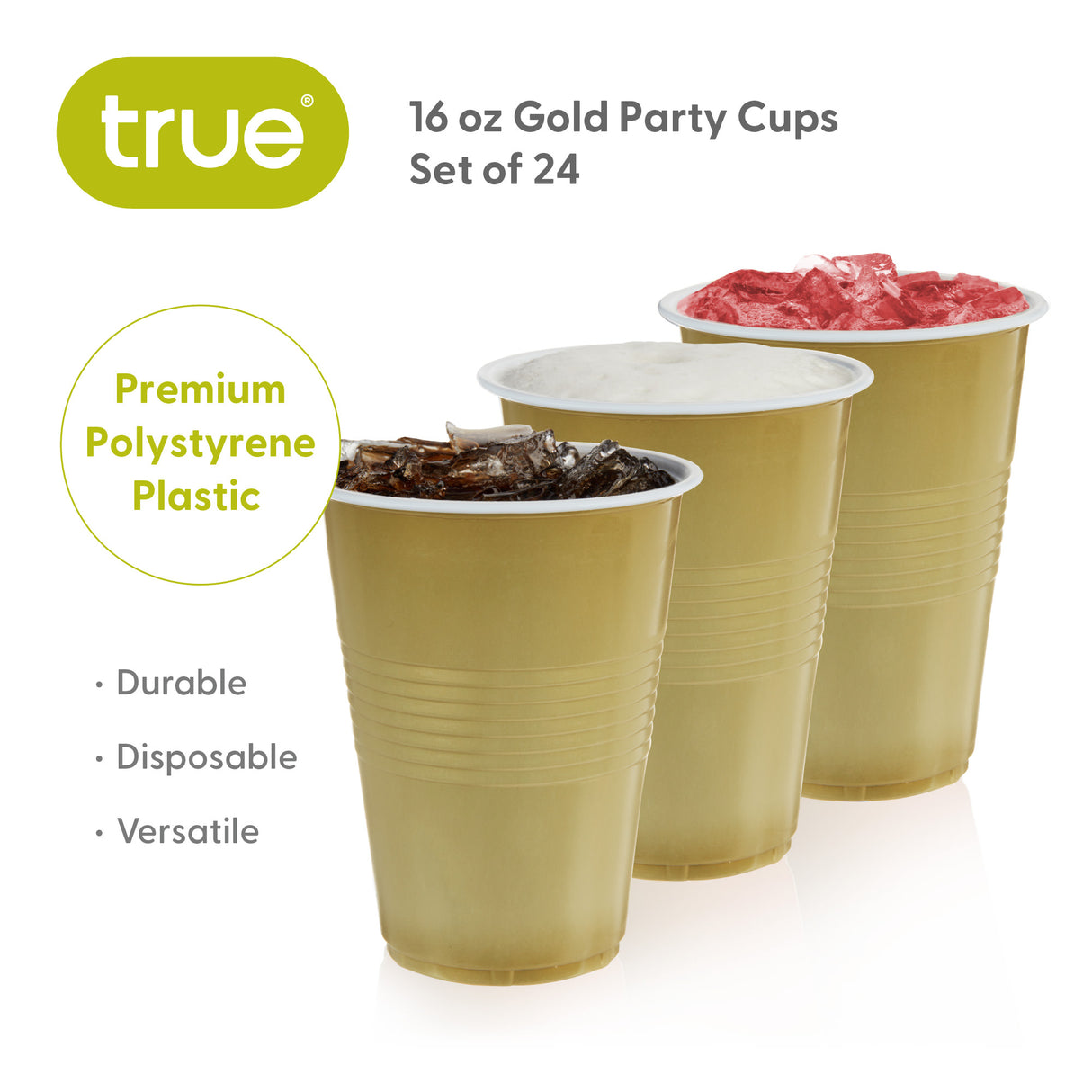 Party 16 oz Plastic Cups in Gold, Set of 24