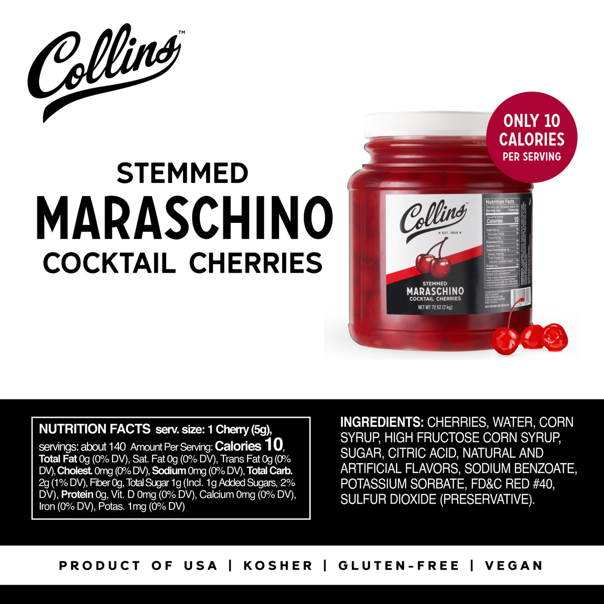 Stemmed Cocktail Cherries, 72 oz