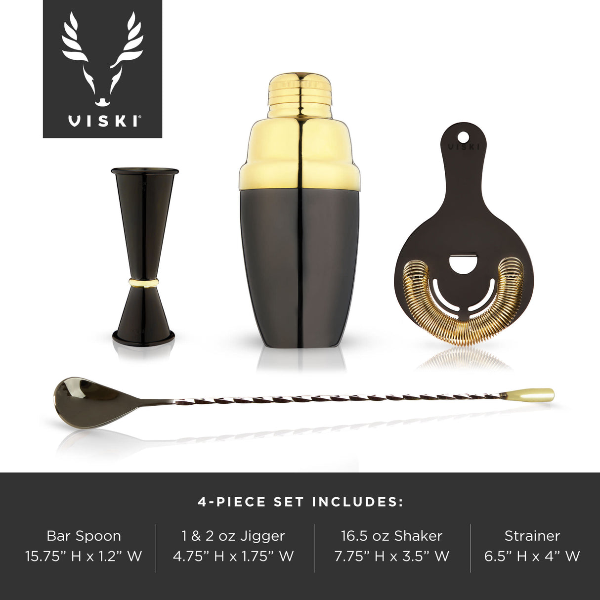 Deco 4-Piece Barware Set in Gold & Black