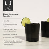 Stoneware Tumblers in Black, Set of 2