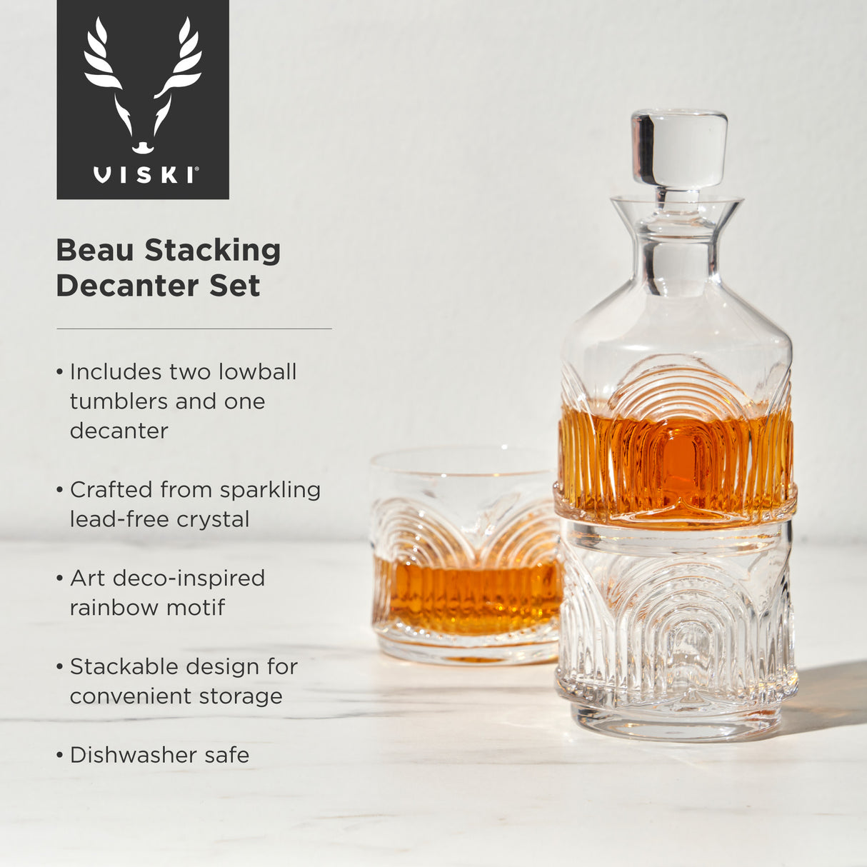 Deco Beau 3-Piece Crystal Stacking Decanter