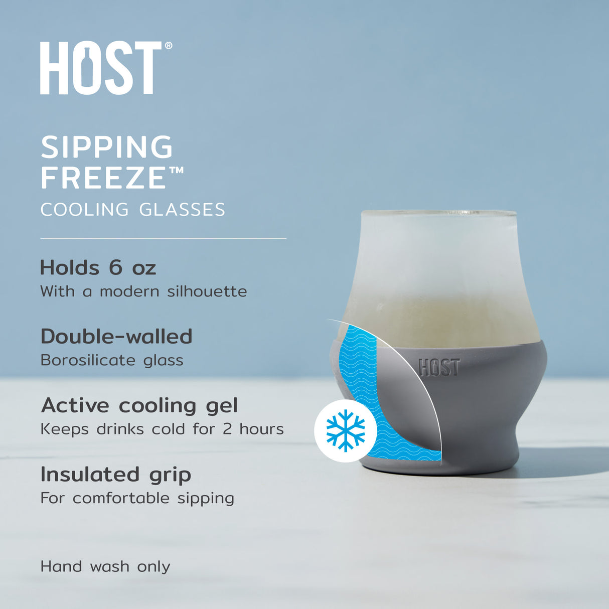 Glass  Sipping FREEZE Cooling Cup in Gray, Set of 2