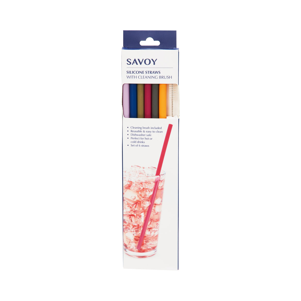 Savoy Silicone Straws with Cleaning Brush, Set of 6