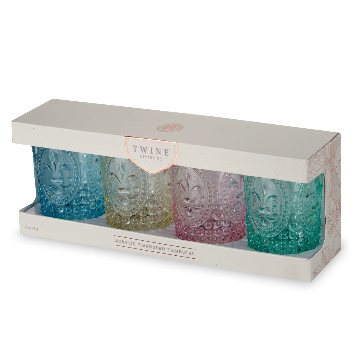 Shatterproof Acrylic Embossed Tumblers in Assorted Colors, Set of 4