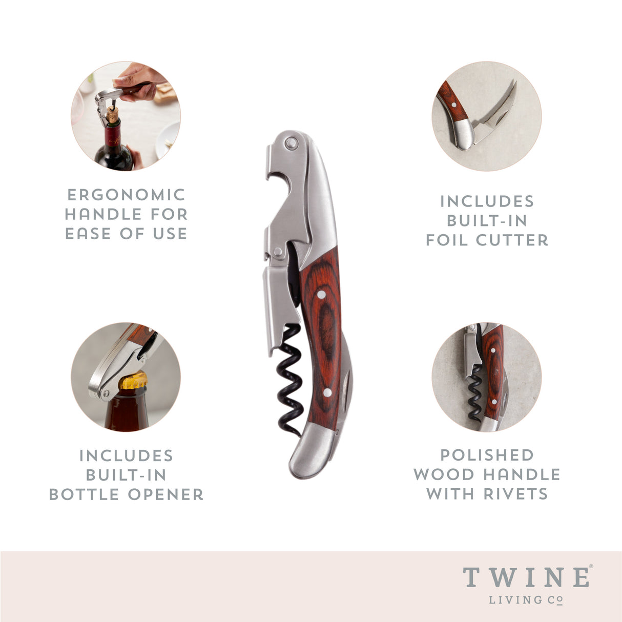 Wooden Handled Double-Hinged Corkscrew