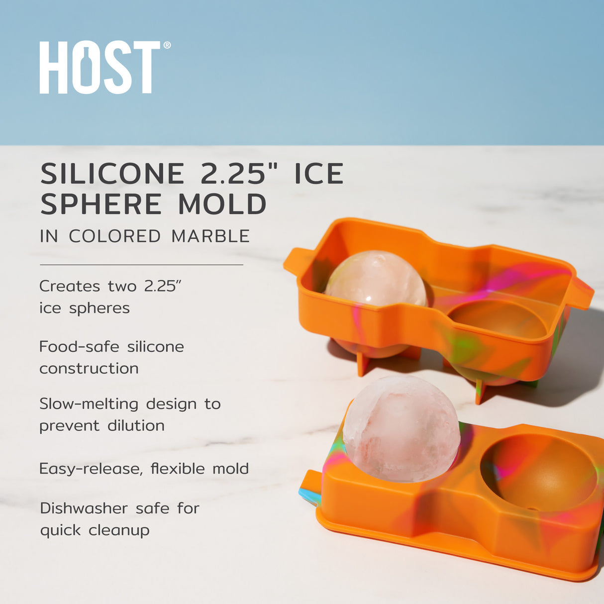 Silicone 2.25" Ice Sphere Mold in Colored Marble