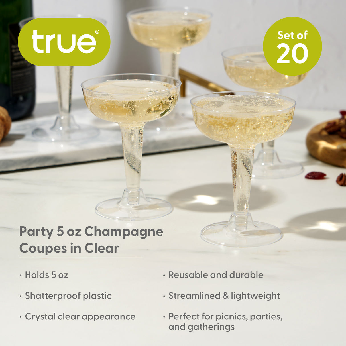 Party 5 oz Plastic Champagne Coupes in Clear, Set of 20